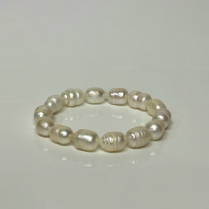 Bratara dama Classy, elastica, cu perle mari de cultura, Alb 1