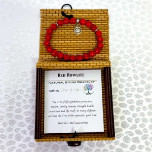 Bratara Red Howlite, din pietre naturale, in cutie cadou, Rosu - Img 4