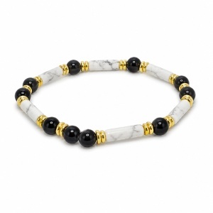 Bratara terapeutica din pietre naturale Howlite, pentru calmare si reducerea insomniei, cu saculet catifea si cutie din lemn sculptat - Img 2