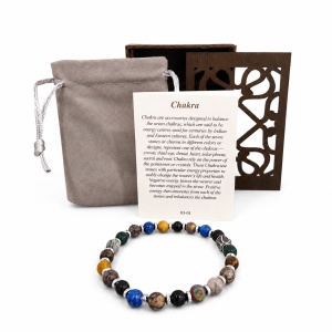 Bratara terapeutica din pietre semipretioase Chakra, pentru echilibrare energetica, cu saculet catifea si cutie din lemn sculptat