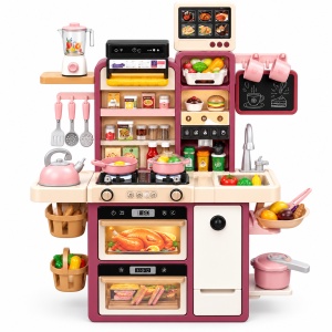 Bucatarie interactiva pentru copii Dream Kitchen, 98 cm, lumini, sunete, abur si apa, accesorii incluse, roz-crem, 3+ ani