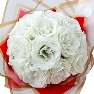 Buchet floral premium Glitter Roses cu 19 trandafiri albi decorativi, 40 cm - Img 2