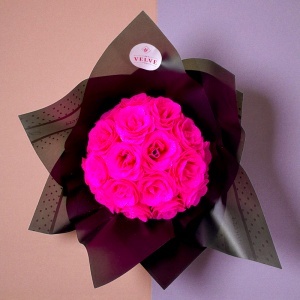 Buchet Glitter Roses cu 19 trandafiri roz decorativi, buchet premium ambalat elegant, 40 cm - Img 5