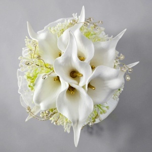 Buchet mireasa White Elegance cu cale albe si cristale decorative, 30x20 cm - Img 3