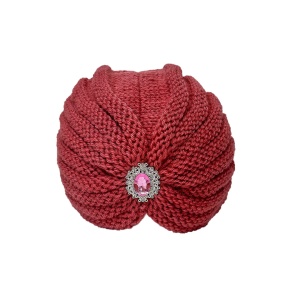Caciula dama tip turban elegant, cu brosa, Roz