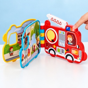 Carte interactiva muzicala pentru copii, vehicule de interventie, lumini, sunete si elemente mobile, 2+ ani - Img 4