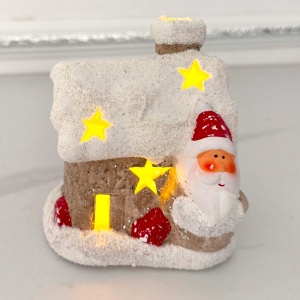 Casa de poveste a Moșului, decoratiune luminoasa de Craciun, tip casuta acoperita de zapada si stelute, Maro-Alb