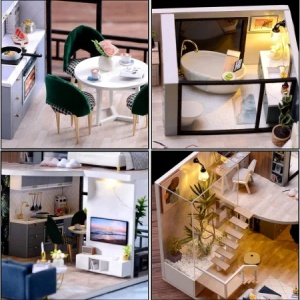 Casuta DIY miniatura moderna cu LED si music box, kit creativ premium 14+ ani - Img 8