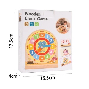 Ceas educativ din lemn pentru copii Wooden Clock Game, cu 30 carduri fata-verso, 3 ani+ - Img 8