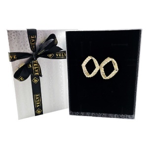 Cercei eleganti Crystal Rhombus Gold din otel inoxidabil, model geometric cu cristale, 4x3 cm