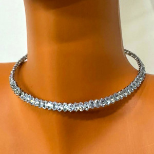 Colier Choker cu pietre semipretioase, la baza gatului, Argintiu 2