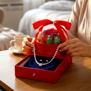 Colier și cercei cu zirconiu in cutie romantica cu flori criogenate - Img 8