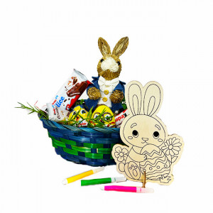 Cos cadou Paste Bunny Paint Joy pentru copii cu dulciuri Kinder, iepuras din paie, sablon de pictat si carioci - Img 4
