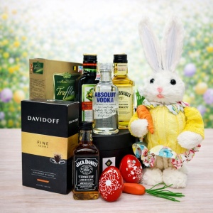 Cos cadou Paste premium cu Jack Daniel’s, Absolut Vodka, Jagermeister, cafea Davidoff si praline Truffes