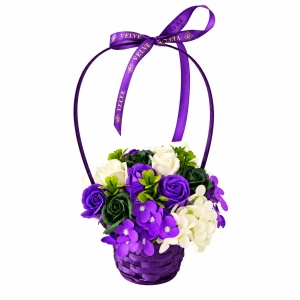 Cosulet cu flori de sapun Floral Collection, trandafiri si hortensii, 33 cm, Mov/Crem - Img 4