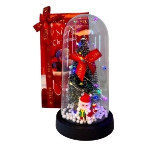 Cupola decorativă de Crăciun cu lumini led, brăduț, zăpadă și decorațiuni, Rosu, 22x11 cm - Img 2