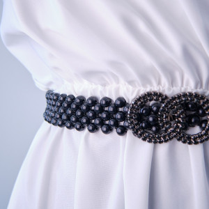 Curea elastica Pearly, catarama metalica decorativa si perle, Infinity Negru 4