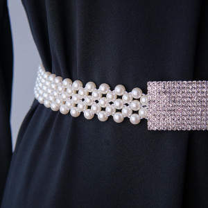 Curea elastica Pearly, catarama metalica decorativa si perle, Onix Alb 4