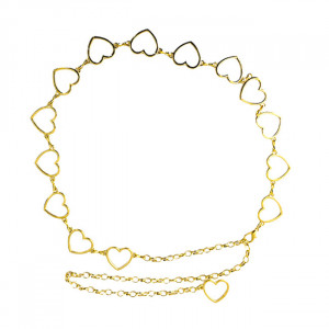 Curea metalica Heart in Love, cu lant reglabil, Auriu