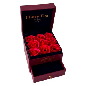 Cutie cu sertar Wenderfull, mesaj text "I Love You", noua trandafiri de sapun, in punga cadou, Bordo - Img 4