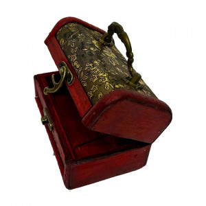 Cutie din lemn, pentru accesorii, cu aspect de cufar vintage 12 x 7 x 7, Rosu antichizat