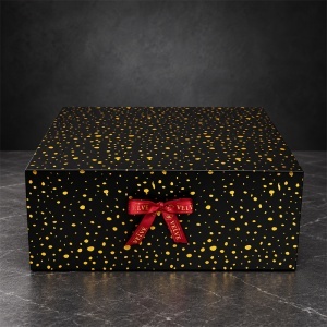 Cutie pentru cadou Golden Dots, neagra cu model auriu si fundita, 25X14 cm - Img 5