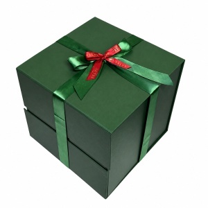 Cutie pentru cadou Green Elegance, verde cu panglica si fundita, 26x25 cm