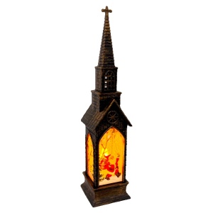 Decoratiune Capela luminoasa Church and Night cu lumina LED si Mos Craciun cu sacul plin, Maro, 21X5X5 cm - Img 5