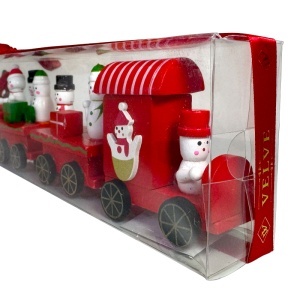 Decoratiune de Craciun din lemn, trenulet cu personaje festive, Rosu, 39 cm - Img 6