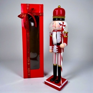 Decoratiune de Craciun, Spargator de Nuci Candy Cane din lemn, cu bete de acadea, 40 cm, in cutie cadou, Rosu-Alb - Img 4