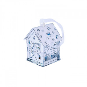 Decoratiune de Craciun tip casuta, cu LED, 7x6 cm, Argintiu