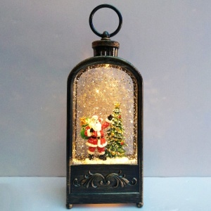Decoratiune de Craciun tip lampa cu Mos Craciun si sacul cu cadouri, Negru mat