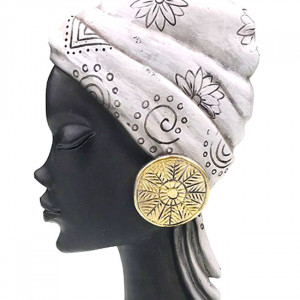 Decoratiune din rasina Moyoko Africa, bust feminin cu esarfa si cercei supradimensionati, 24x12cm, Argintiu 1