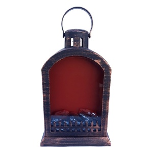 Decoratiune Felinar LED VBL, cu efect real, mini semineu cu maner, Maro, 15X27 cm - Img 1
