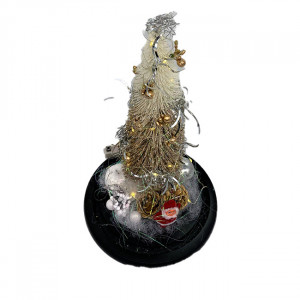 Decoratiune luminoasa, Brad artificial in cupola de sticla cu LED Ø 18 cm x 32 h, silver gold