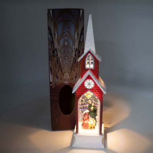 Decoratiune luminoasa, Capela ce surprinde scena Nasterii Domnului, cu LED, Baza 5x5, inaltime 21 cm, Rosu - Img 2