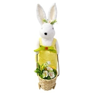 Decoratiune pentru Paste, iepuras fetita cu cosulet si flori, 33 cm - Img 3
