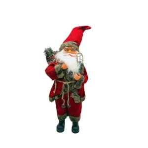 Decoratiune rustica, Mos Craciun cu sacul plin de cadouri, 45 cm, Rosu