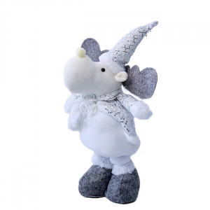 Decoratiune tematica, Ren , cu caciula si fular cu paiete, 30 cm, Alb/Gri 