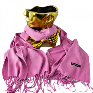 Esarfa tip sal Belladona, din material subtire, cu franjuri si emblema, Lila, 180x65 cm 2