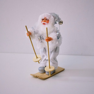 Figurina Decorativă 'Moș Crăciun Schior', Argintiu, 17cm - Img 1
