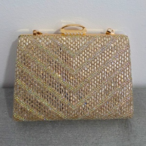 Geanta clutch pentru evenimente SUN POP, cu strasuri multicolore, AURIU - Img 5