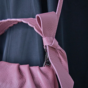 Geanta dama, UrbanElegance, din piele naturala cu fundita decorativa si detalii hobo, Lila
