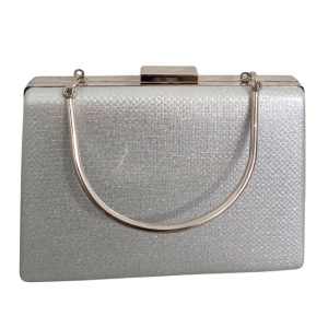 Geanta de evenimente, SYLVI, tip clutch, cu lant detasabil argintiu si piele ecologica, Silver - Img 5