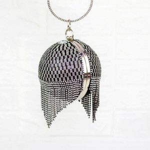 Geanta de ocazie, Shining Sphere, cristale, aspect geometric si laturi metalice, Negru - Img 6