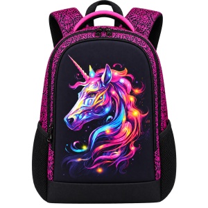Ghiozdan scolar ergonomic pentru fete Fantasy Unicorn, 40x29x14 cm, Negru-Roz