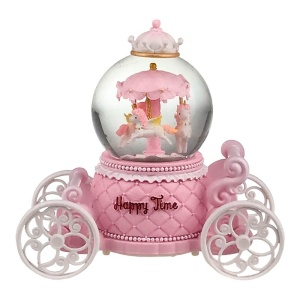 Glob muzical tip caleasca, cu rasina si carusel in interior, 17x14 cm, Roz