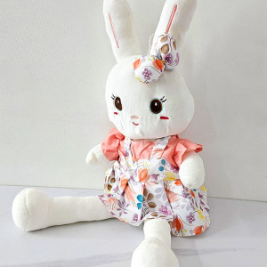 Iepuras de plus Easter Rika, cu rochita si outfit de primavara, inaltime 30 cm, Corai 1