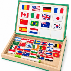 Joc educativ magnetic din lemn cu steagurile lumii, tabla si marker, cutie de depozitare, multicolor, 3+ ani - Img 4