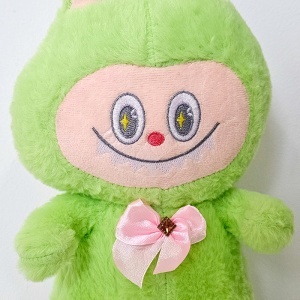Jucarie de plus iepuras in stil Labubu, cu funda, 30 cm, Verde - Img 4